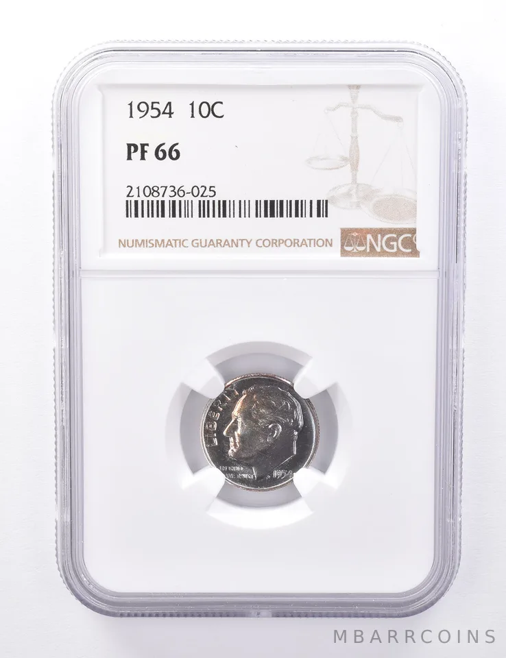 PF66 1954 Roosevelt Dime - Graded NGC Blue Tone a4427