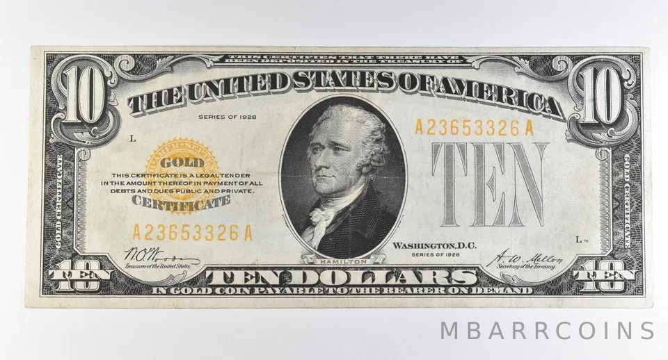 1928 $10 Gold Certificate Yellow Seal *8233