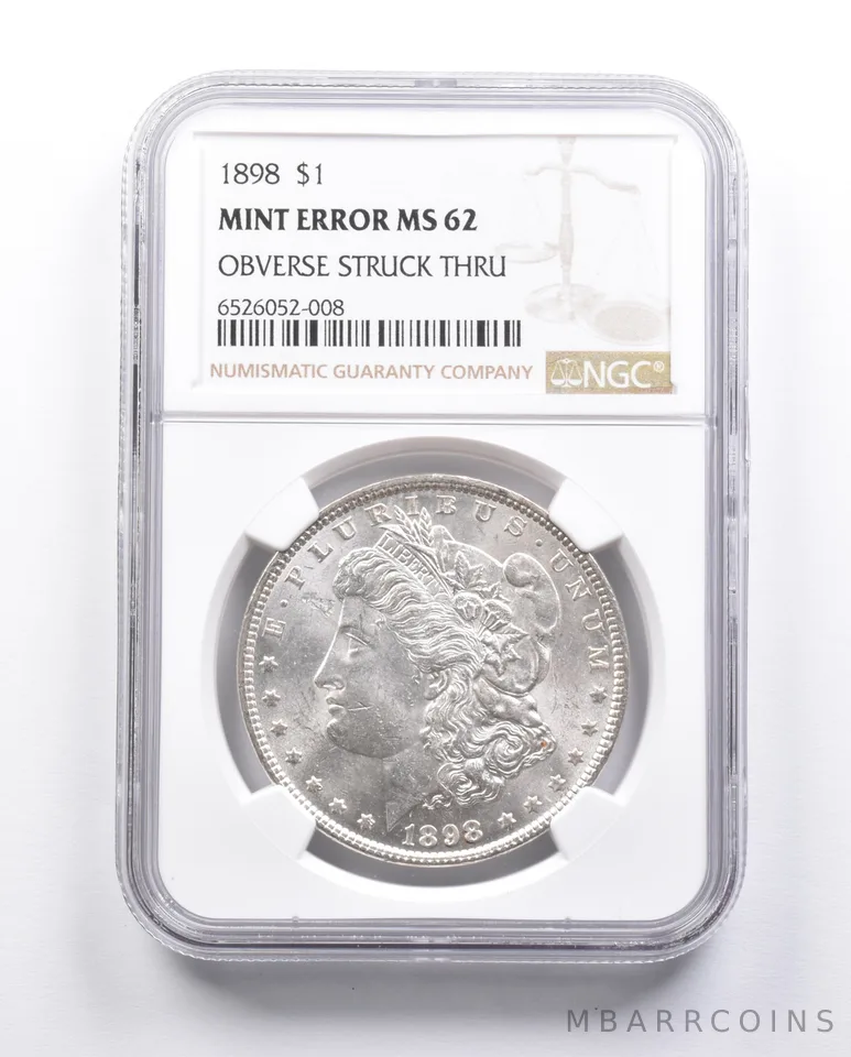 MS62 1898 Morgan Silver Dollar Error OBV Struck Thru NGC a6676