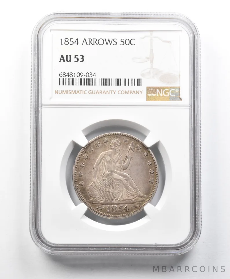 AU53 1854 Arrows Seated Liberty Half Dollar NGC a1534