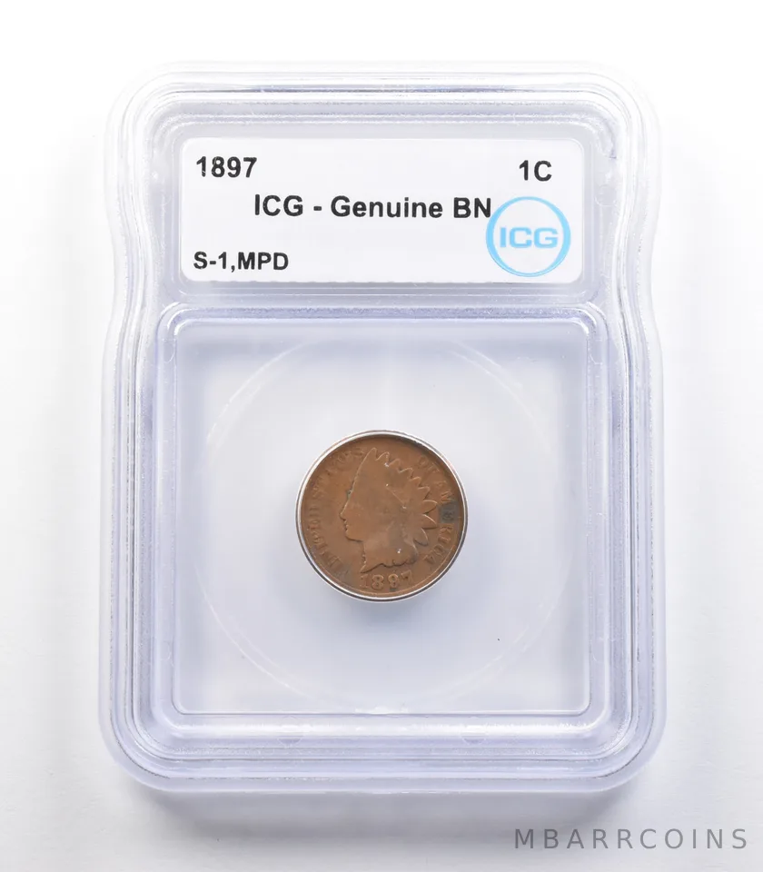 1897 Indian Head Cent Mint Error S-1 MPD Genuine BN ICG *2314