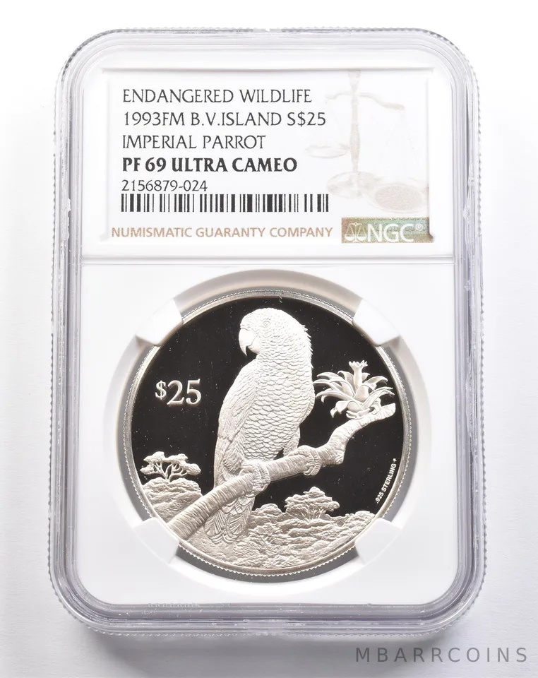 1993 FM British Virgin Islands $25 Silver Imperial Parrot PF69 UCAM NGC *4919