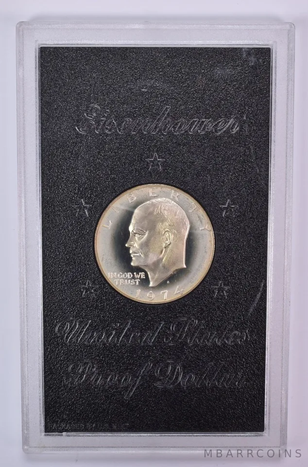 1974-S Eisenhower Dollar Proof in original OGP case 40% Silver Black Ike