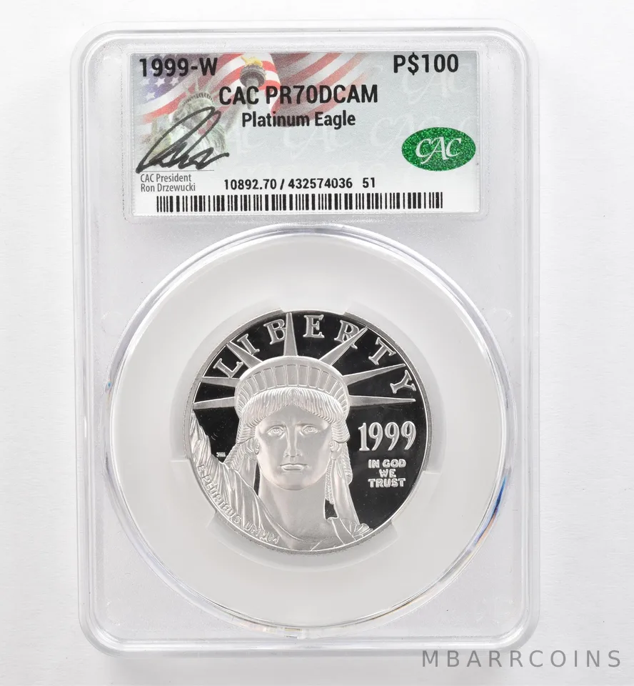 1999-W $100 American Platinum Eagle Ron Drzewucki 1 Oz PR70 DCAM CAC CACg *0364