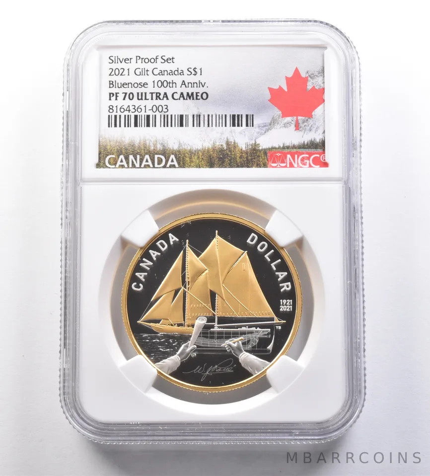 2021 Canada $1 Gilt Silver Proof Set Bluenose 100th Anniversary PF70 NGC *7109