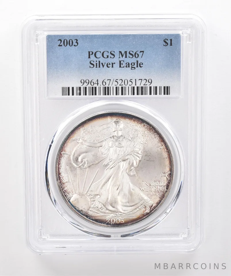2003 American Silver Eagle MS67 PCGS Beautiful Tone *1999