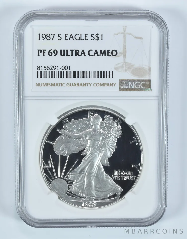 1987-S American Silver Eagle PF69 UCAM NGC Brown Label