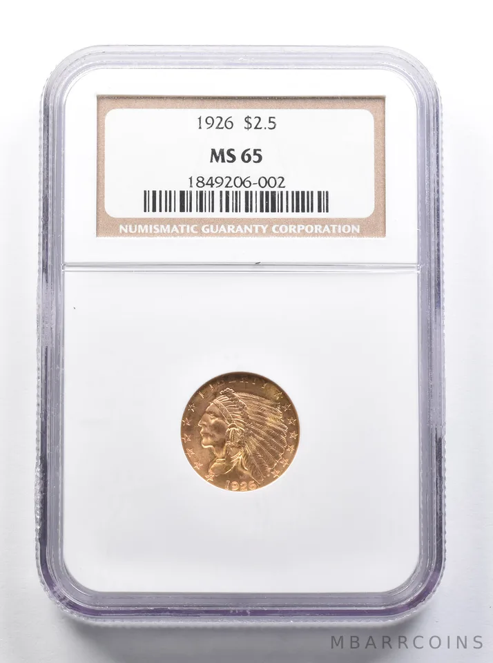 MS65 1926 $2.50 Indian Head Gold Quarter Eagle NGC a8410