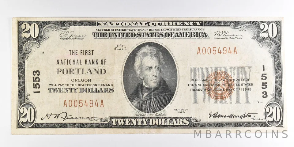 1929 $20 Portland OR National Currency Note CH 1553 a9859