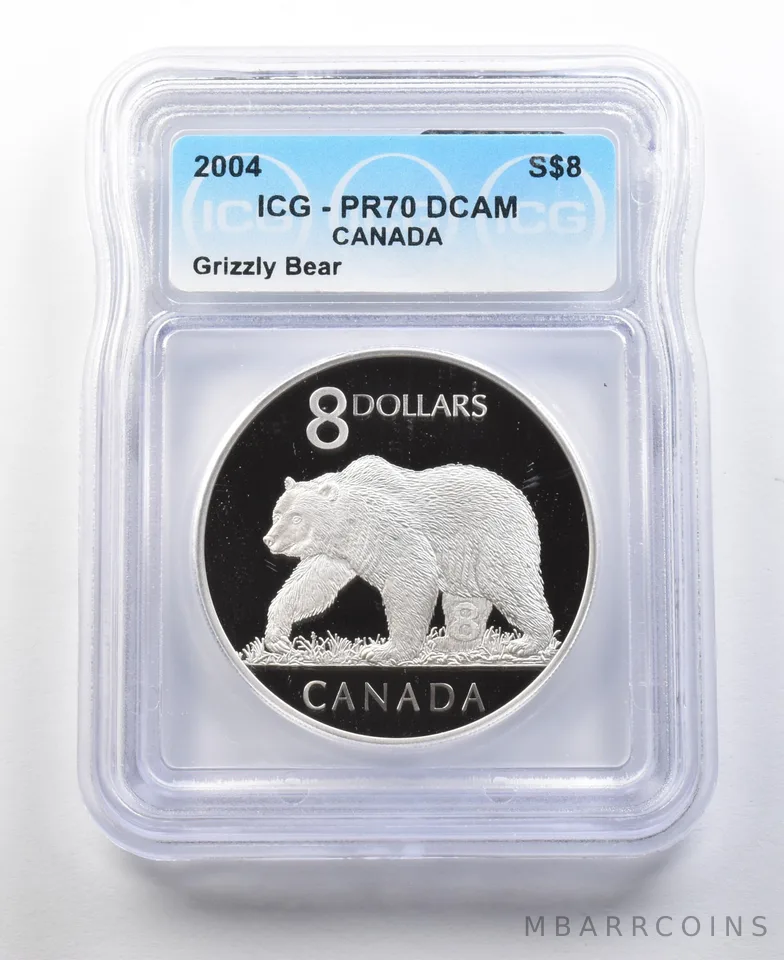 2004 Canada 8 Dollars Silver Grizzly Bear PR70 DCAM ICG a0287