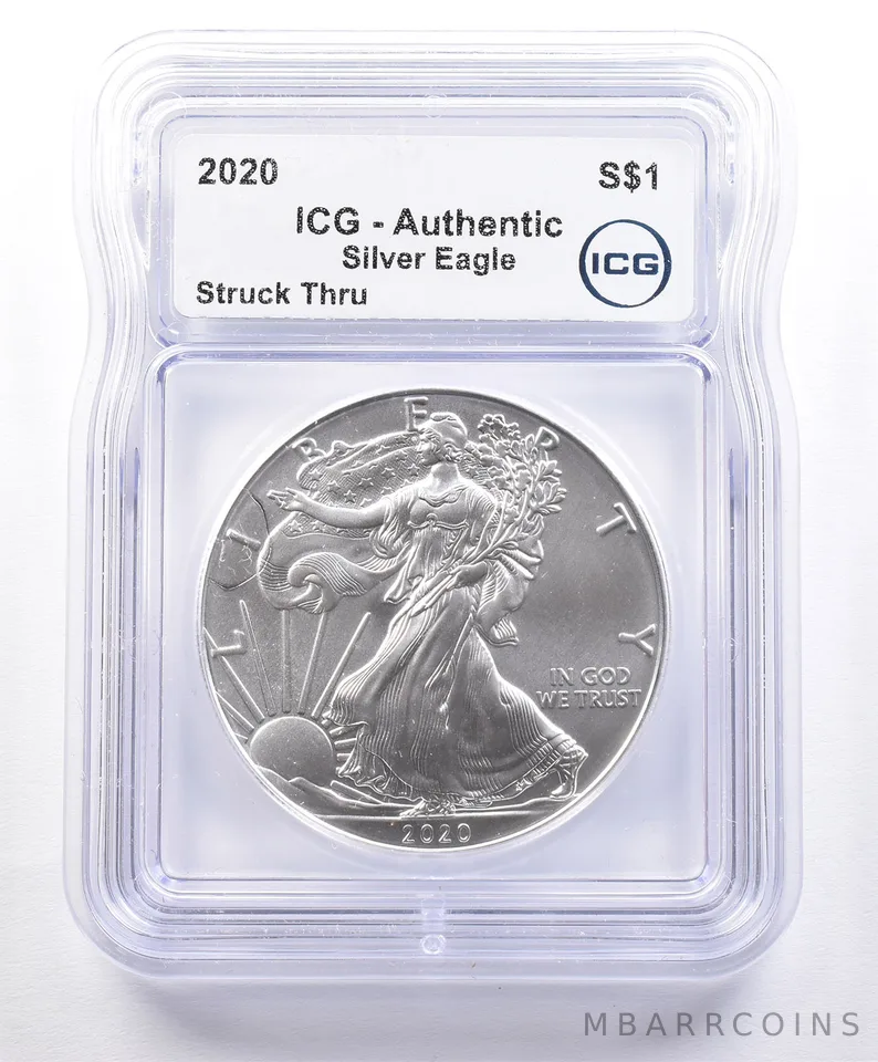ERROR 2020 American Silver Eagle Struck Thru ICG Wire or String? a2358