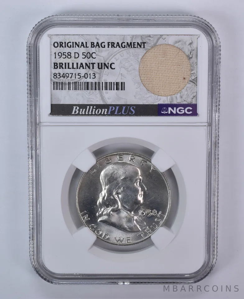 1958-D Franklin Half Dollar Original Bag Fragment BU NGC