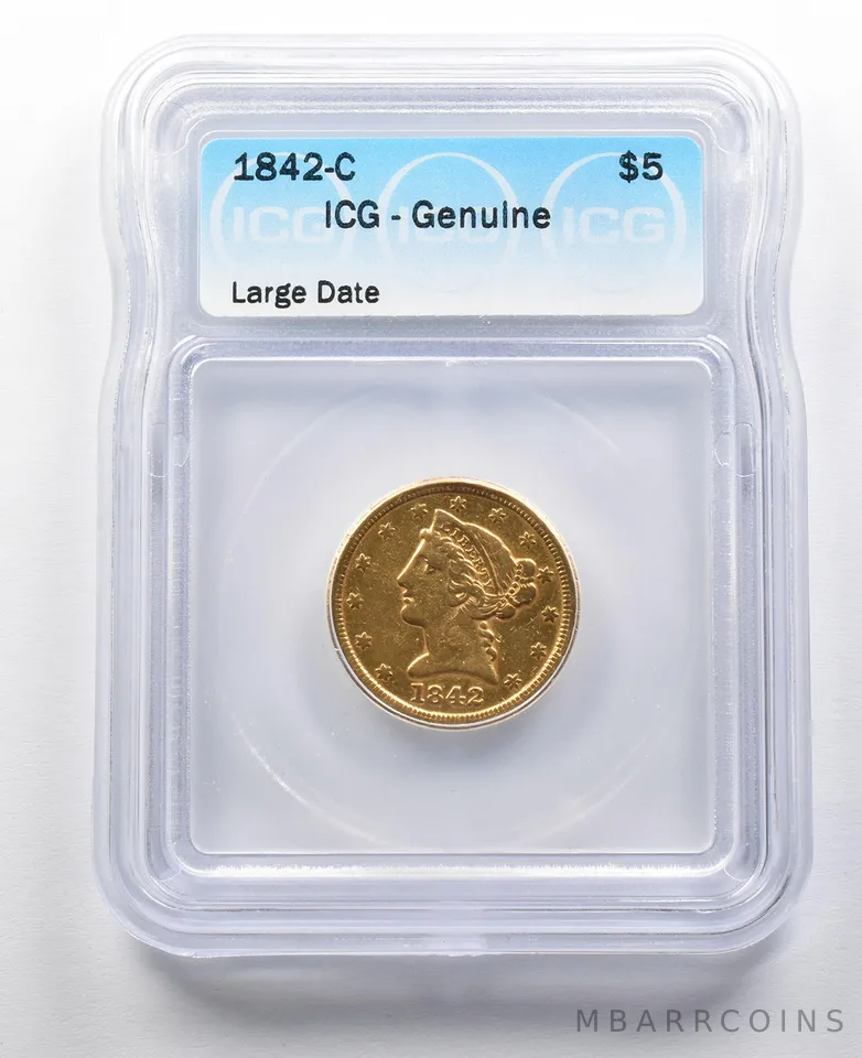 1842-C $5 Liberty Head Gold Half Eagle Large Date ICG a2092