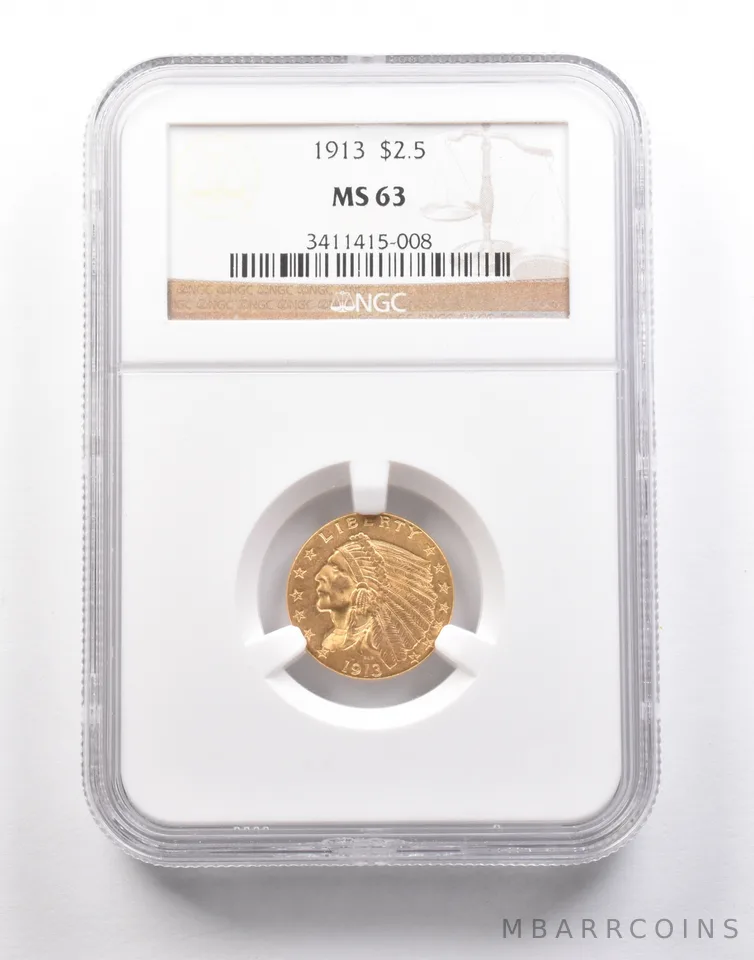 1913 $2.50 Indian Head Gold Quarter Eagle MS63 NGC *5251