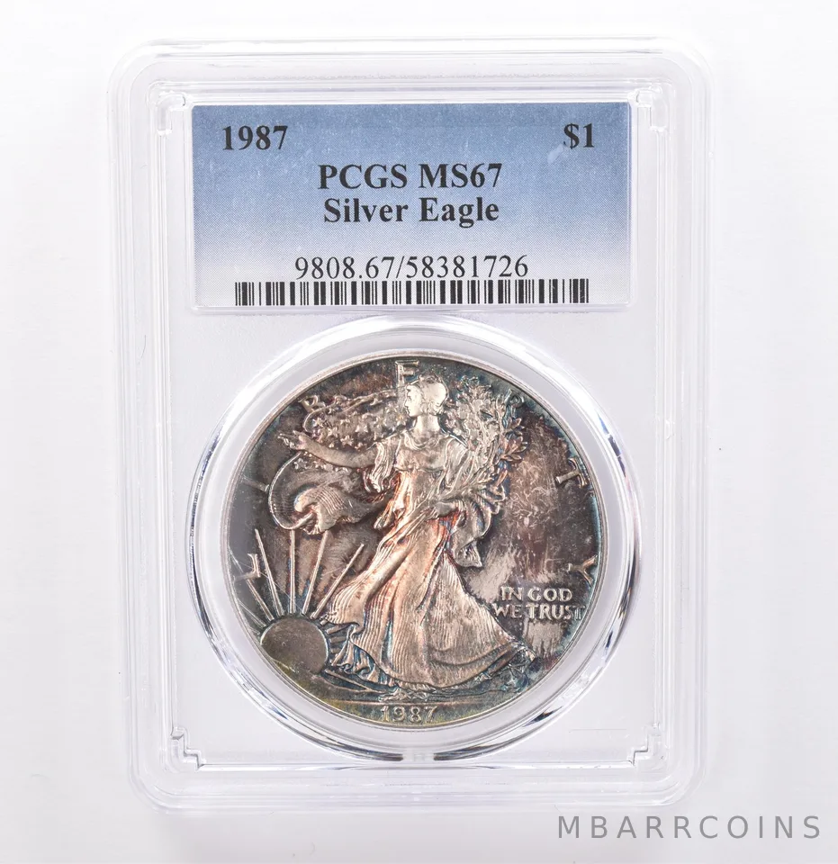 1987 American Silver Eagle MS67 PCGS Beautiful Tone *9287