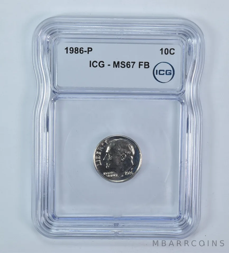 1986-P Roosevelt Dime MS67 FB ICG