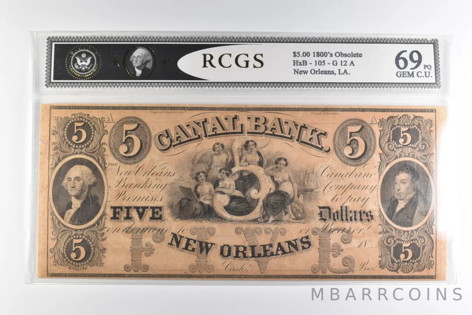 $5 1800s New Orleans, LA Canal Bank Note *8204