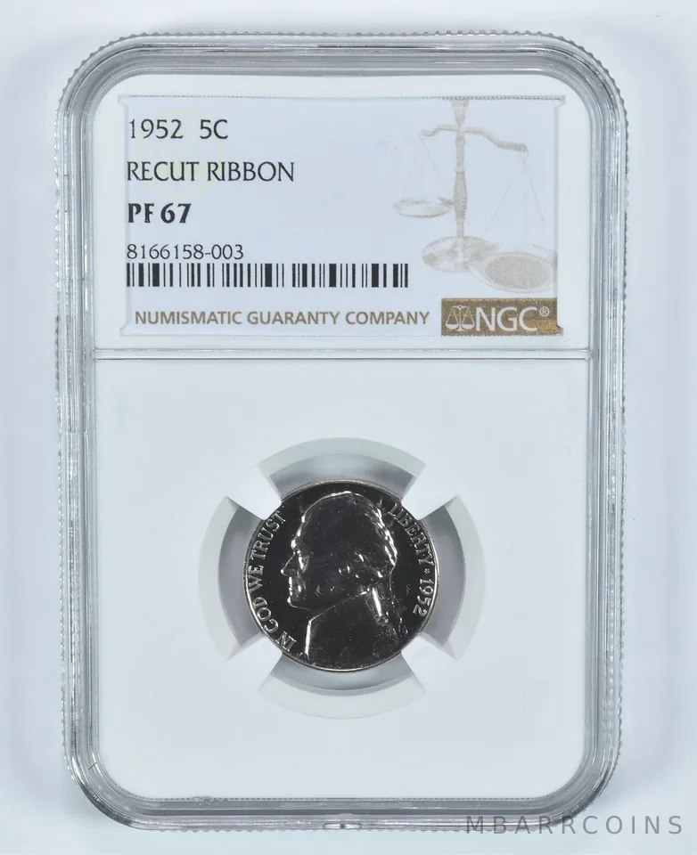 1952 Jefferson Nickel Recut Ribbon PF67 NGC a9074