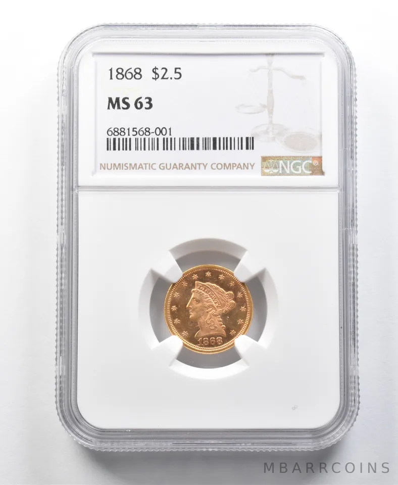 1868 $2.50 Liberty Head Gold MS63 PL Look Top Pop @ NGC *8541
