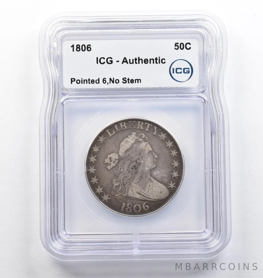 1806 Draped Bust Half Dollar Pointed 6 No Stem Authentic ICG *9442