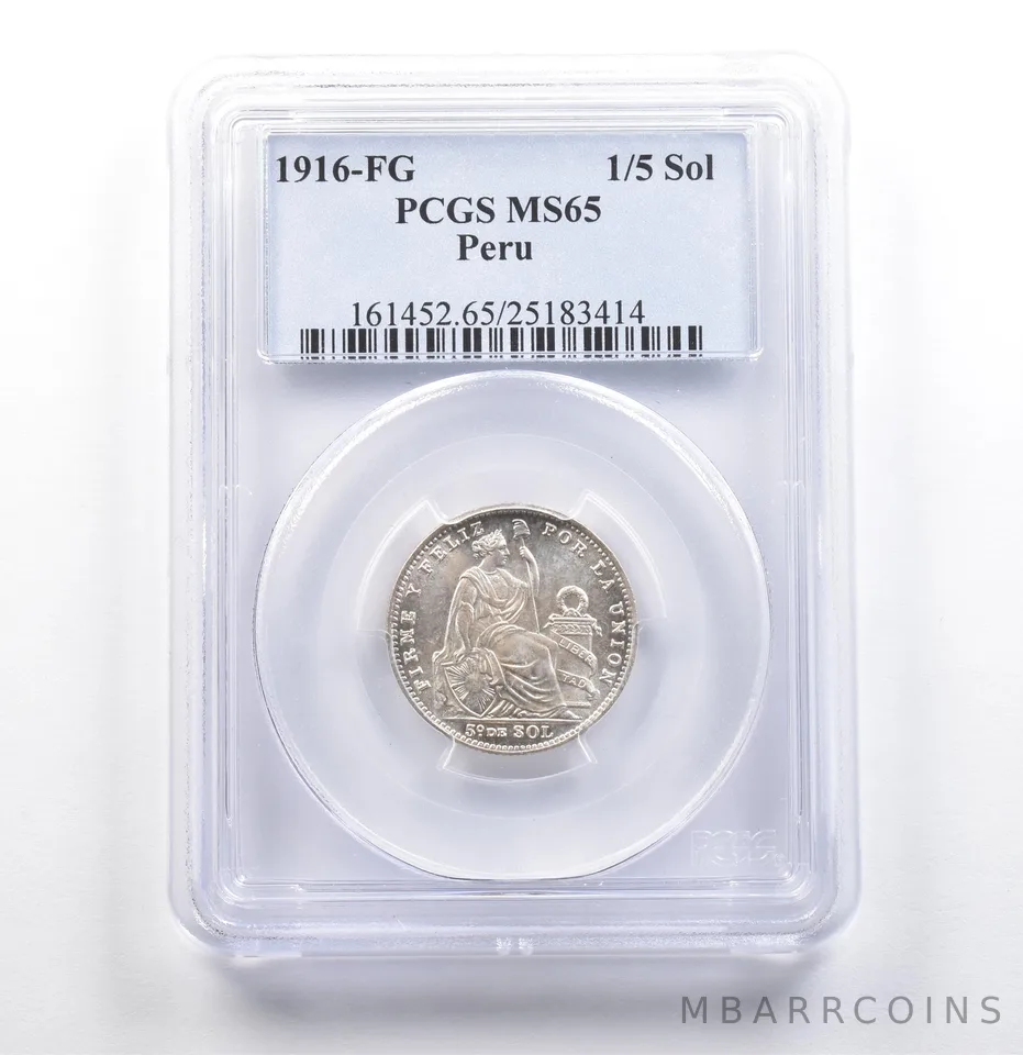 1916 FG Peru 1/5 Sol MS65 PCGS *6869