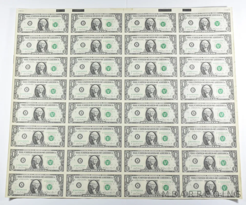 Lot (32) 1981 $1 Boston MA FRN Uncut Sheet *8569