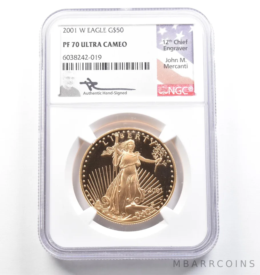 2001-W $50 American Gold Eagle Mercanti 1 Oz Gold PF70 UCAM NGC *9804