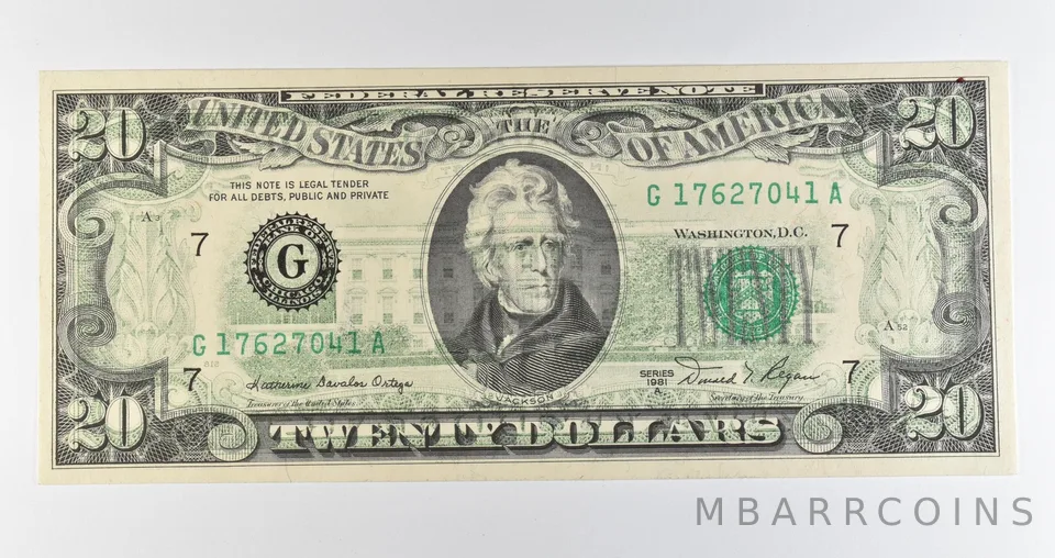 1981 A $20 Chicago IL FRN Green Seal Offset Transfer Error *0442