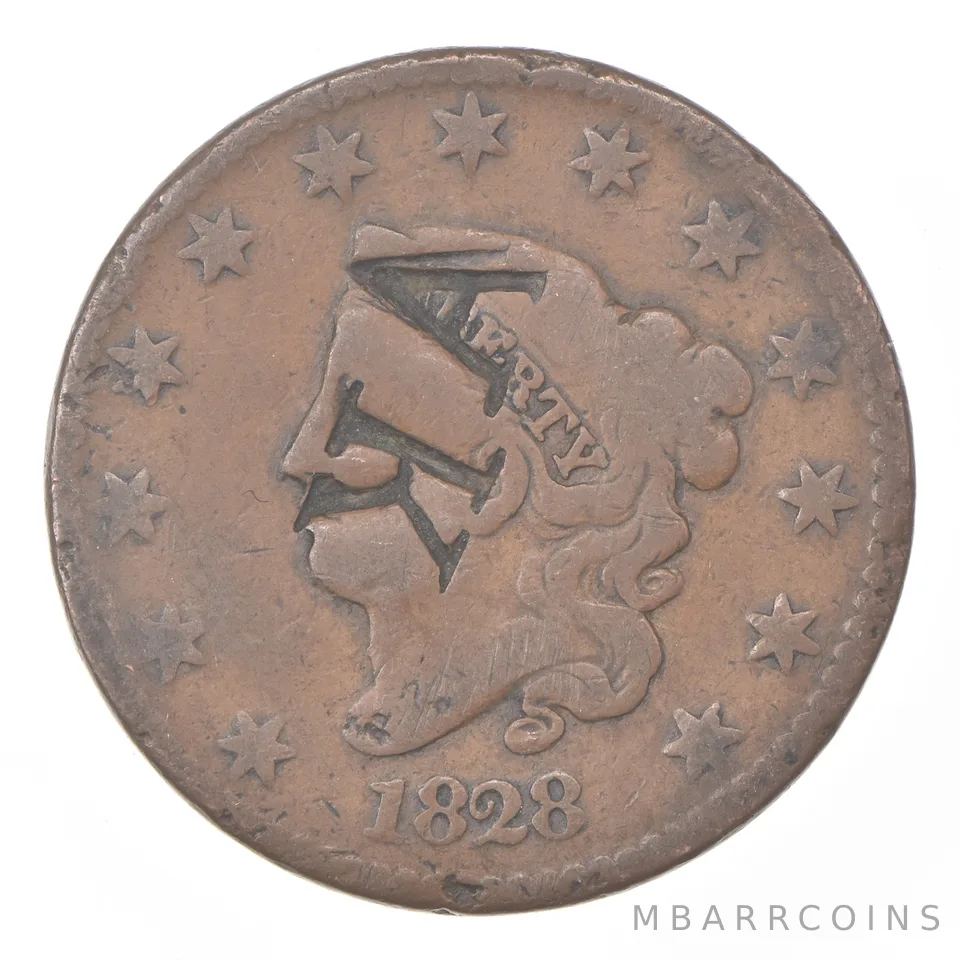 1828 Large Cent Love Token AK Counterstamp *0563
