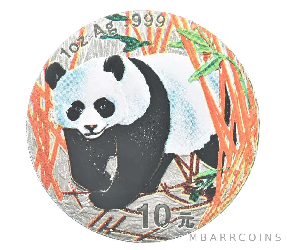 2001 China 10 Yuan Silver Panda 1 Oz .999 Silver Colorized *3742