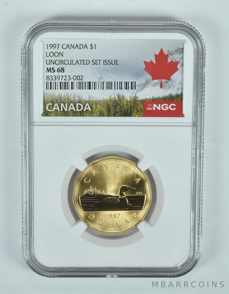 1997 Canada 1 Dollar Loon Unc Set Issue MS68 NGC Canada Label