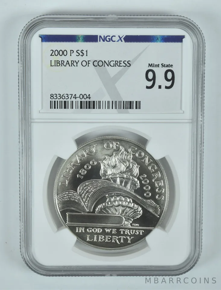 2000-P Library Of Congress Commemorative Silver Dollar Mint State 9.9 NGC X