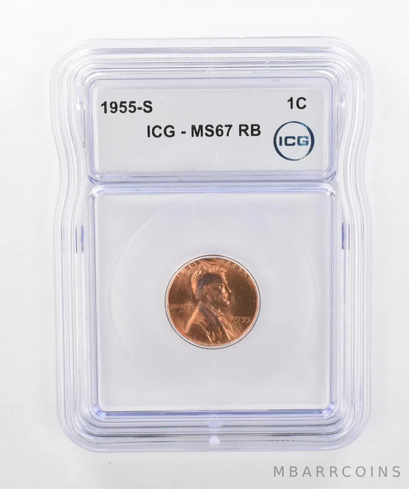 1955-S Lincoln Wheat Cent MS67 RB ICG Beautiful Tone *2915