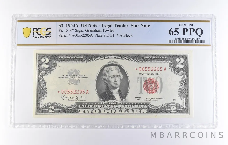 1963 A $2 Legal Tender Star Note Fr#1514* Gem Unc 65 PPQ PCGS *8217