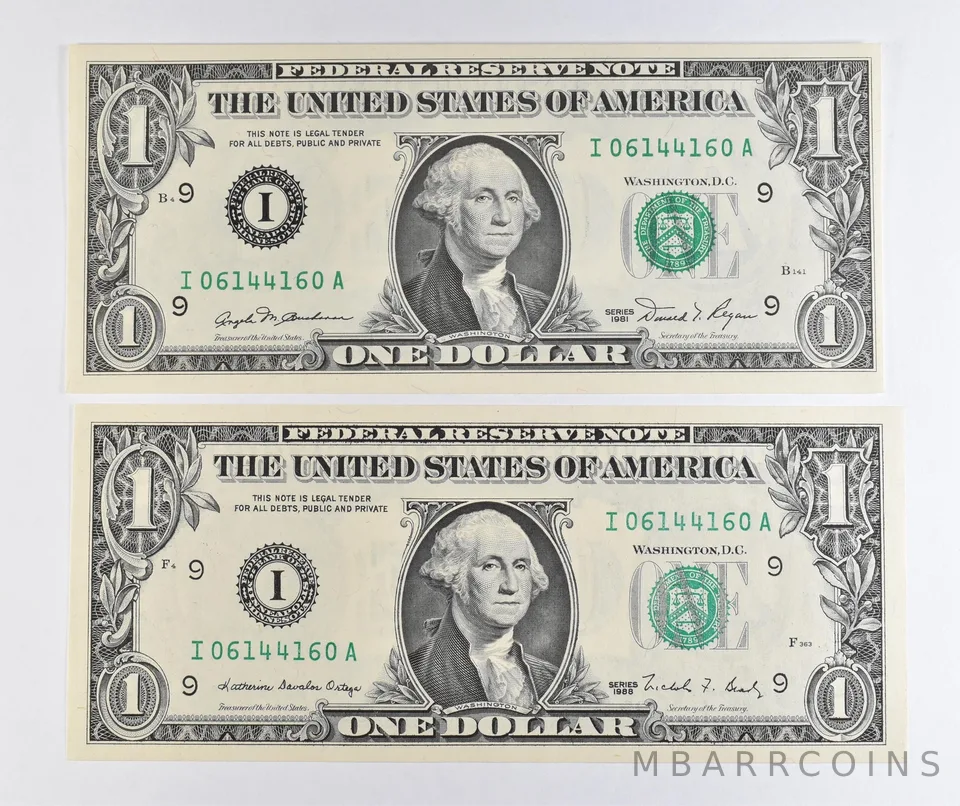 Lot (2) Matching Radar Numbers 1981/1988 $1 Minneapolis MN FRN *1708