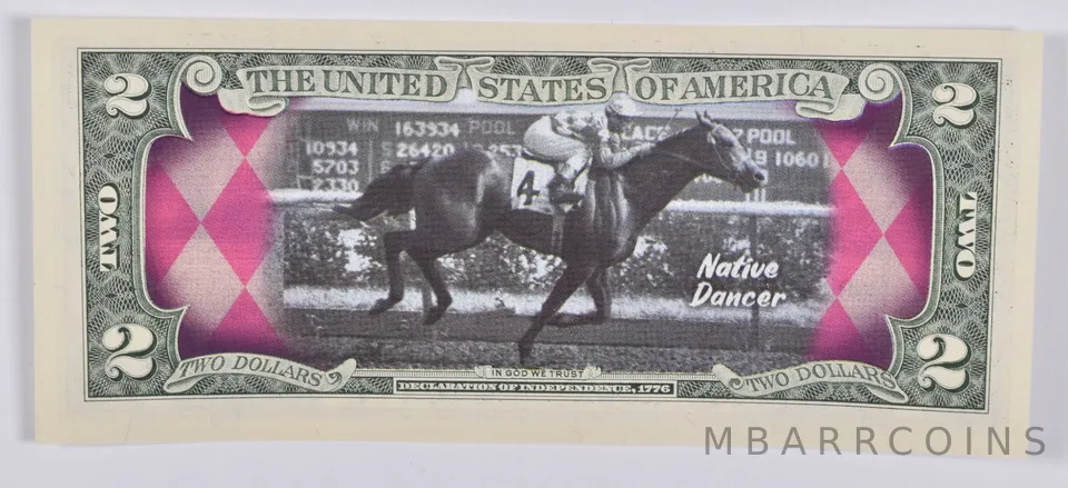 2017 $2 Colorized US Note Race Horse - Native Dancer Custom Printed FRN