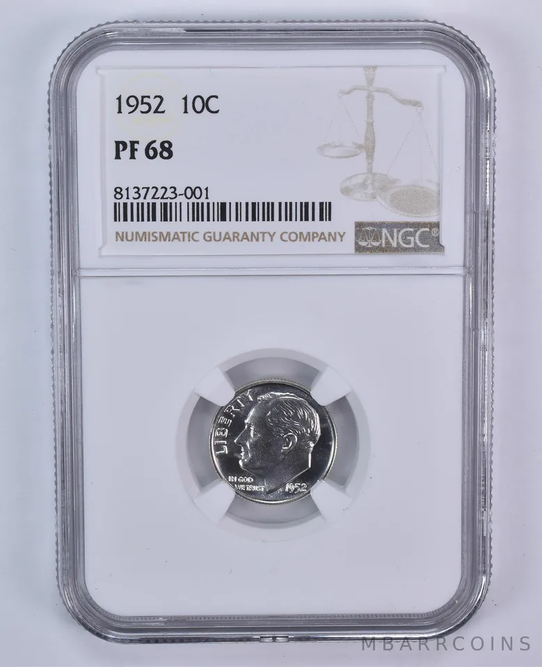 1952 Roosevelt Dime PF68 NGC Brown Label