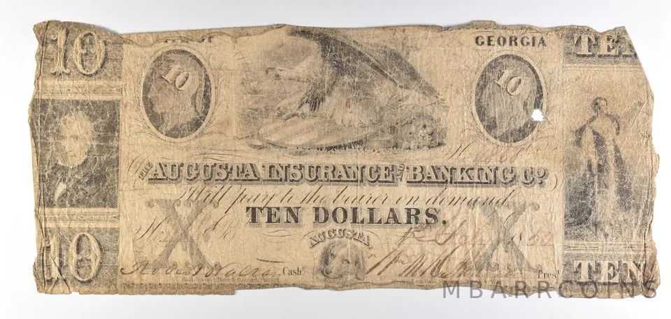1850 $10 Georgia Augusta Insurance Banking Company Obsolete Note *8794