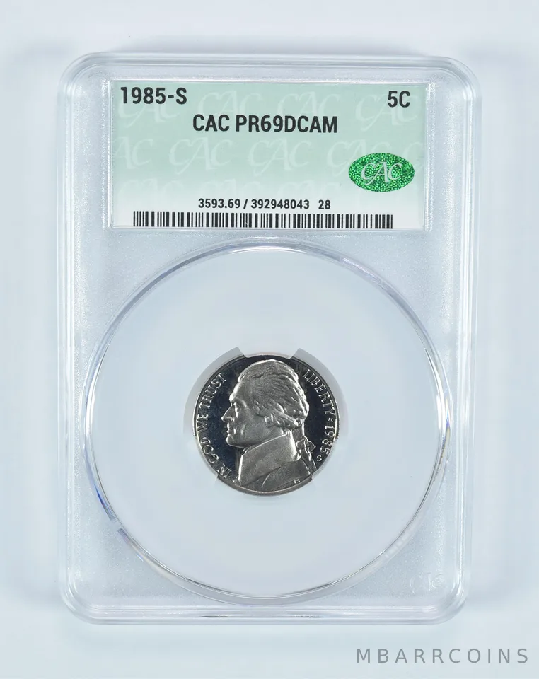 1985-S Jefferson Nickel PR69 DCAM CAC CACg