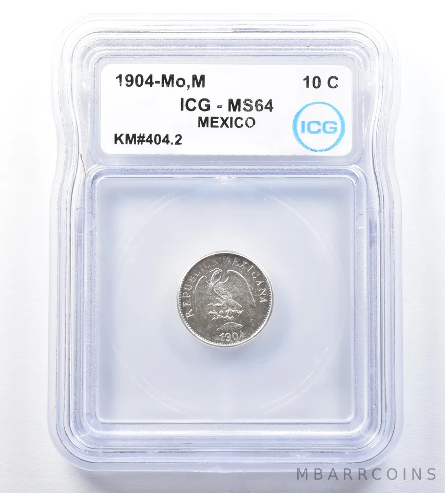 1904 Mo M Mexico KM#404.2 MS64 ICG 10 Centavos *8834