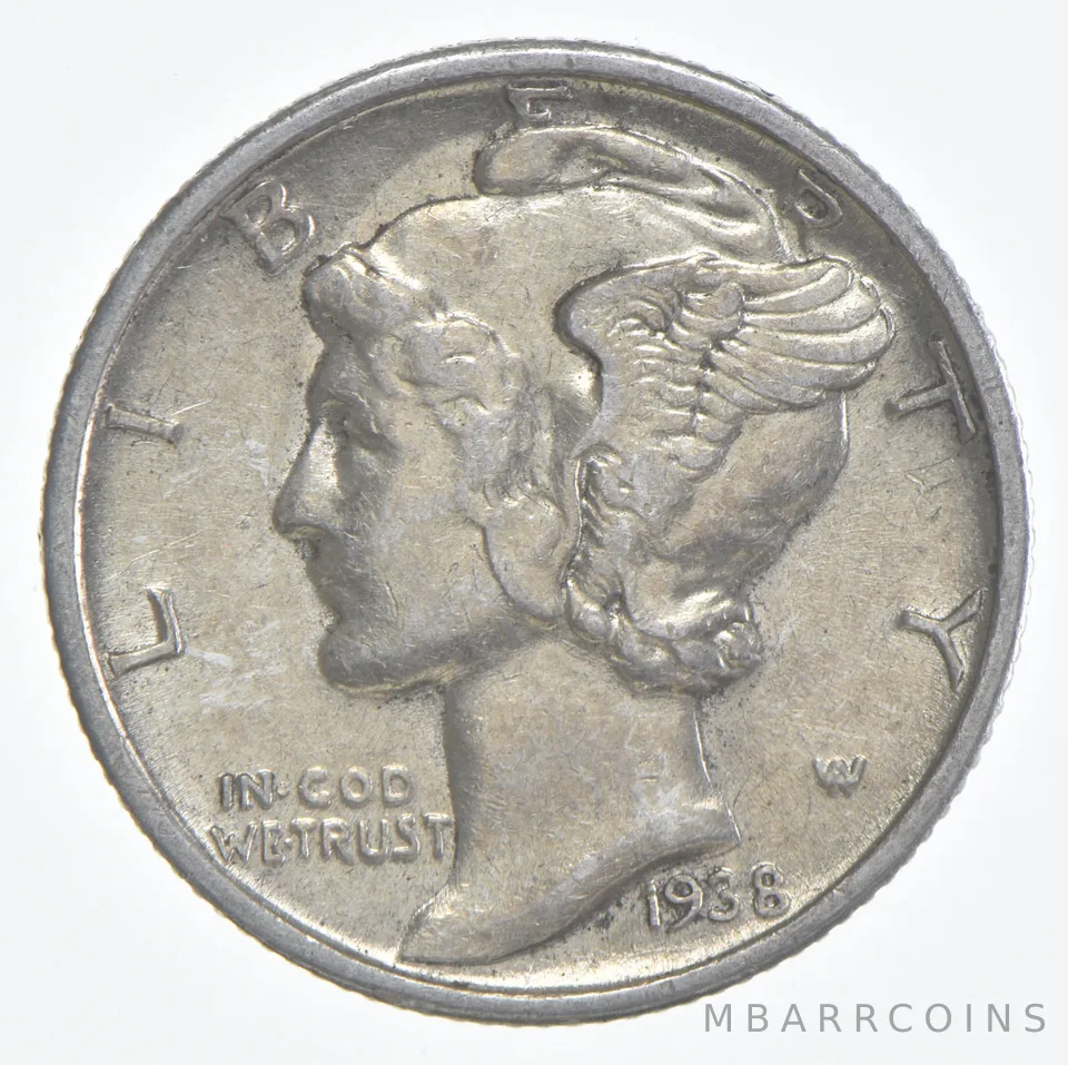 1938-S Mercury Dime 90% Silver AU Almost Unc