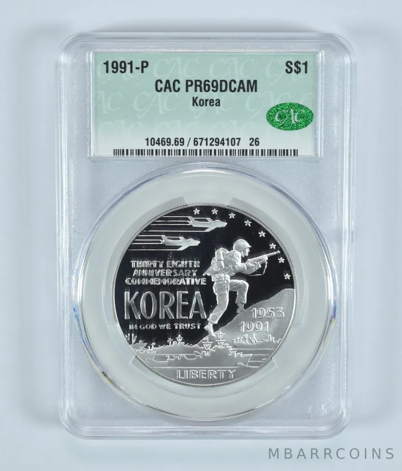 1991-P Korean War Commemorative Silver Dollar PR69 DCAM CAC CACg
