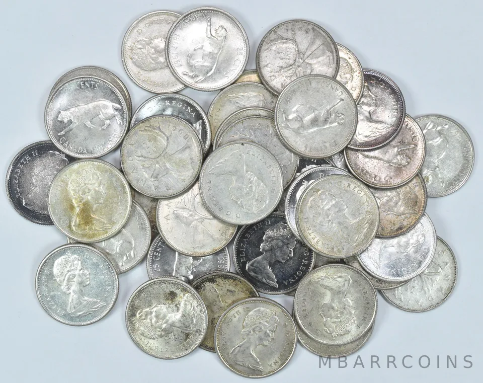 (40) Canada 50% Silver Quarters 10 Dollar Face Roll Lot