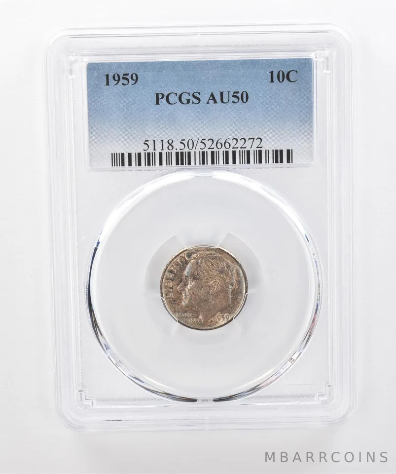 1959 Roosevelt Dime AU50 PCGS Beautiful Tone *1295