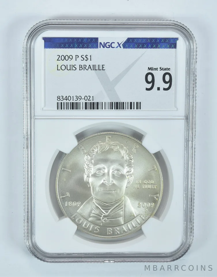 2009-P Louis Braille Commemorative Silver Dollar Mint State 9.9 NGC X NGCX