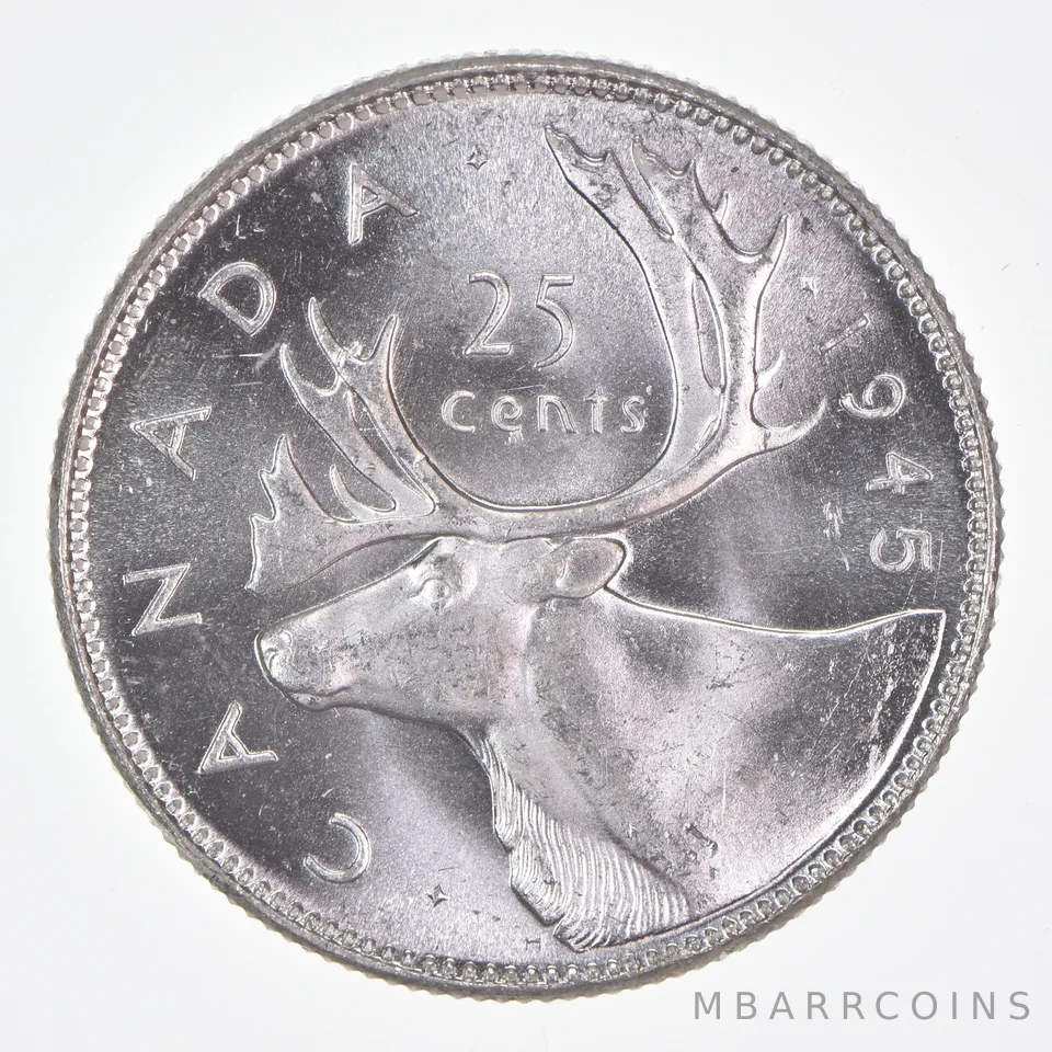 Better Date - 1945 Canada 25 Cents World Coin- Silver *321