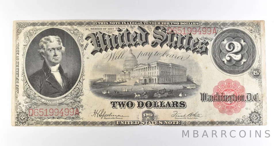 1917 $2 Legal Tender Red Seal Large Note Fr#60 *4580