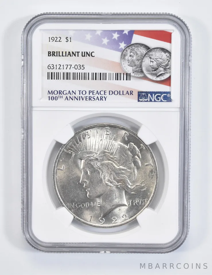 1922 Peace Silver Dollar MS BU Unc NGC Flag 100th Ann Label