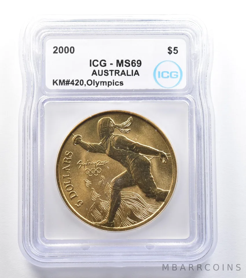 2000 Australia 5 Dollar Sydney Olympics Fencing KM#420 MS69 ICG *7904
