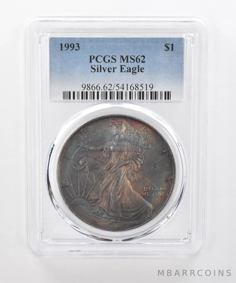 1993 American Silver Eagle MS62 PCGS Beautiful Tone *1508